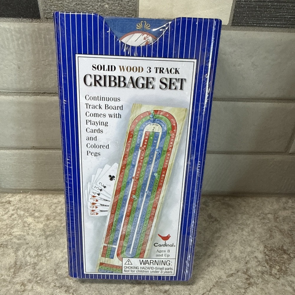 VTG Cardinal Collectors Cribbage Set Folding Wood Board Pegs Tin Cards NOS 6312